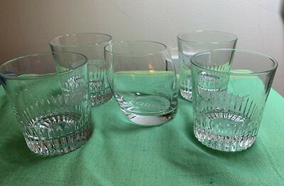 Lot 5--4 CHIVAS REGAL 12 + 1 slant Glass--ETCHED WHISKEY LOWBALL ROCKS Tumblers