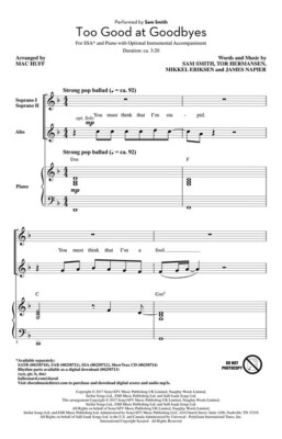 Too Good at Goodbyes Pop Choral Series SSA Sam Smith