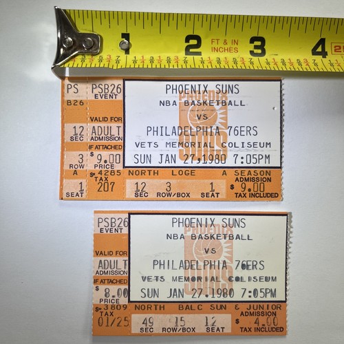 1/27/1980 Suns v 76ers Ticket Stubs Darryl Dawkins 34pts Julius Erving 30pts - Bild 5 von 7
