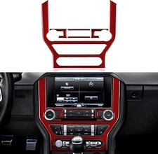 Red Real Carbon Fiber Center Control CD Panel Trim Cover Fits 15-23 Mustang