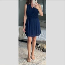 Monteau Navy Faux Wrap V-neck Dress Small