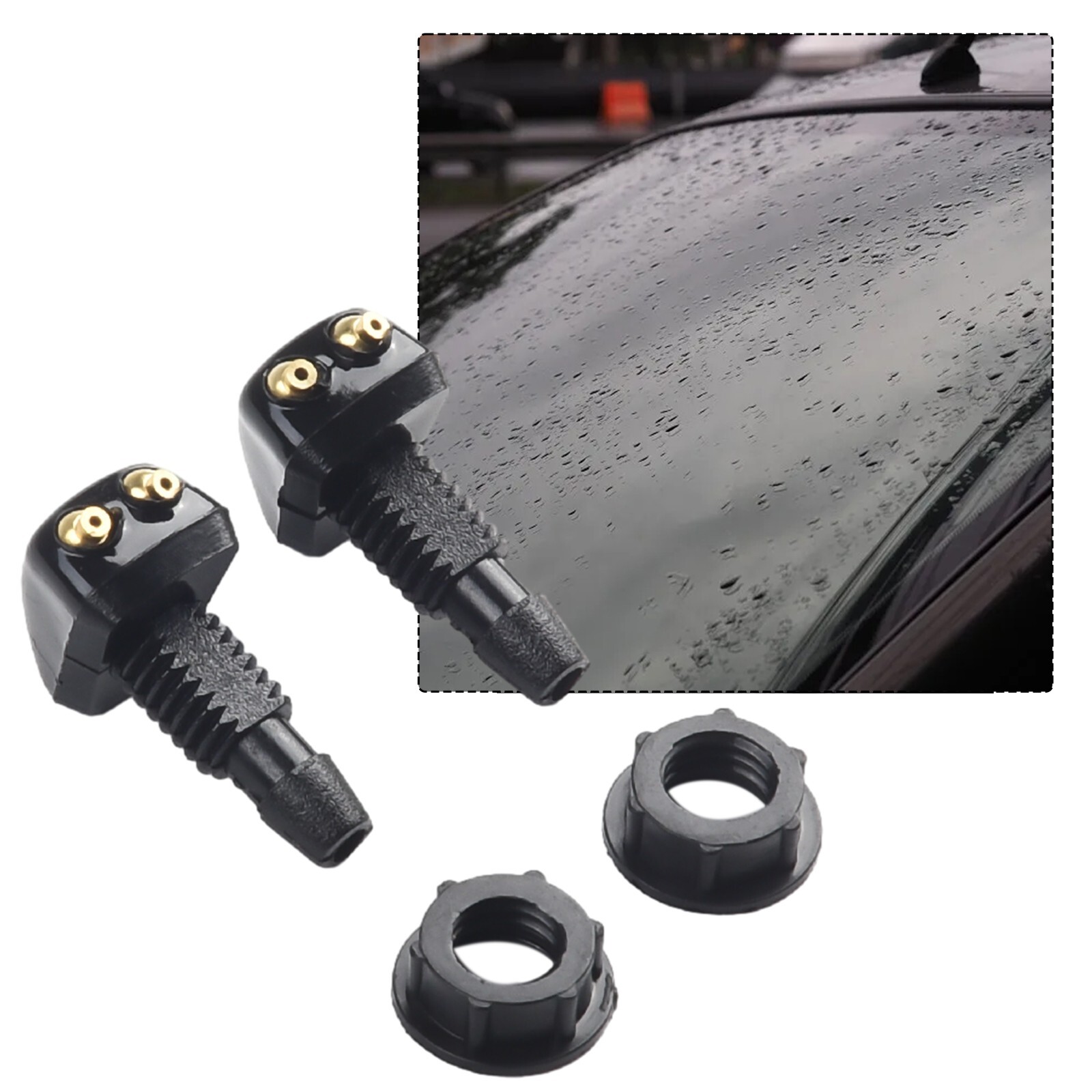2x Car Dual-Holes Windshield Washer Nozzle Wiper Water Spray Jet Adjustable Kit