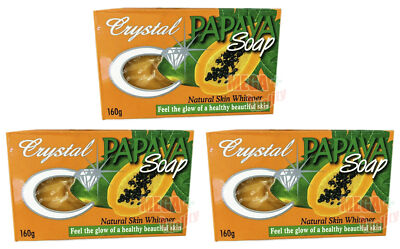 3 x Natural Bar Soap Crystal Papaya Pure for Skin Whiten Smooth Younger 160G