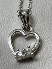 925 STERLING SILVER OPEN HEART CZ NECKLACE 13" CHILD PETITE LOVE 758