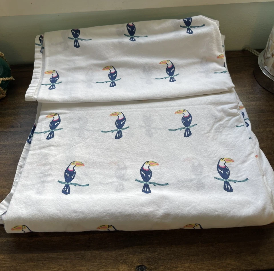 RARA Sábana Plana Martha Stewart Tucán Rey Pájaro Tropical Blanco 100% Algodón Foto 4 de 4