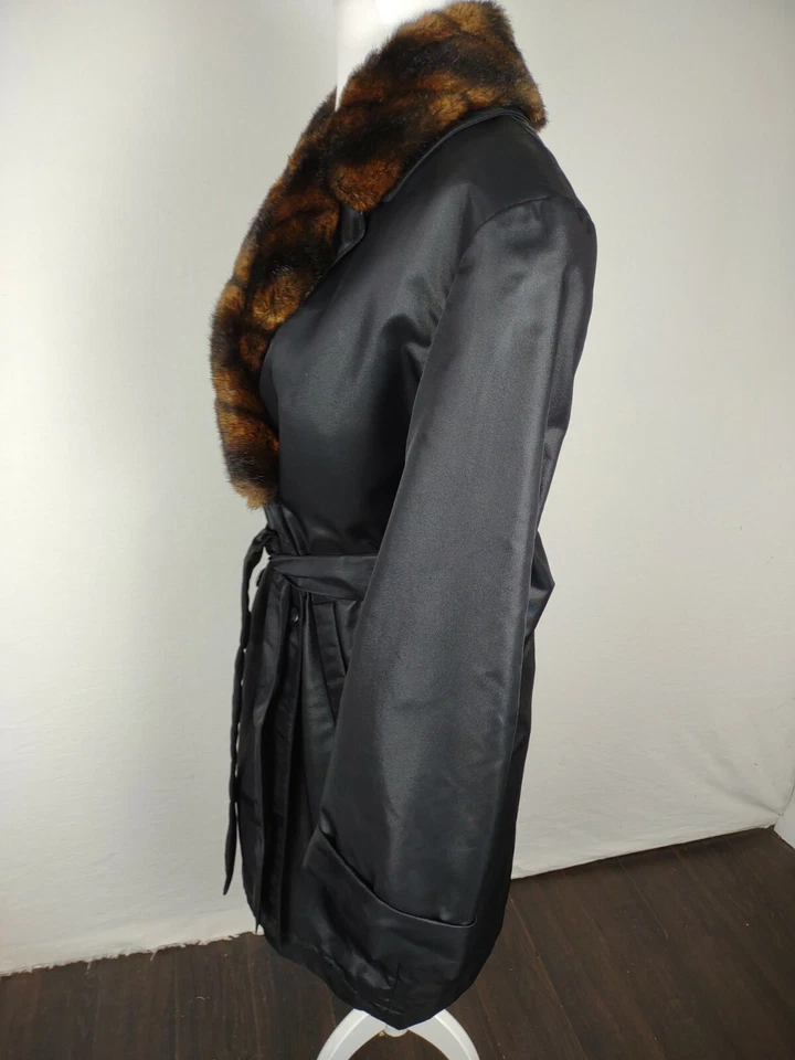 Abrigo Liz Claiborne Nuevo Mujer Talla M Negro Nylon Extraíble Imitación 5 Cuello R8 Foto 3 de 4