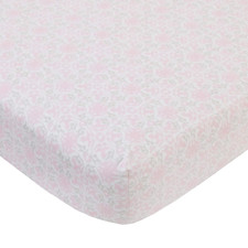 NoJo Serendipity - Pink Medallion 100 Cotton Fitted Crib Sheet, Pink, Grey, Ivo