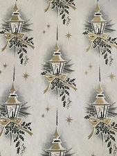 VTG CHRISTMAS WRAPPING PAPER GIFT WRAP GORGEOUS LAMP LANTERN GOLD GREEN 1950 NOS