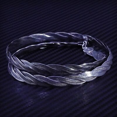 18  8mm, vintage Italian sterling silver 925 twisted herringbone chain necklace