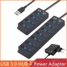 On/Off Switch 4/7 Ports Splitter USB 3.0 Hub with Power Adapter For Laptop PC