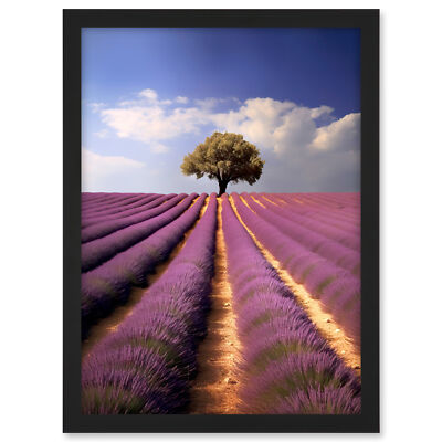 Lavender Field Provence France Photograph Lone Tree Flower Framed Art Print A3