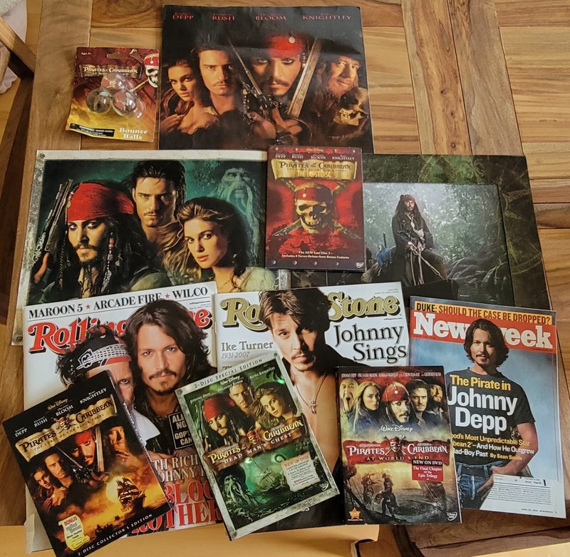 10 LOT of Johnny Depp Pirates of the Caribbean Lithograph Poster DVDs Mags Balls