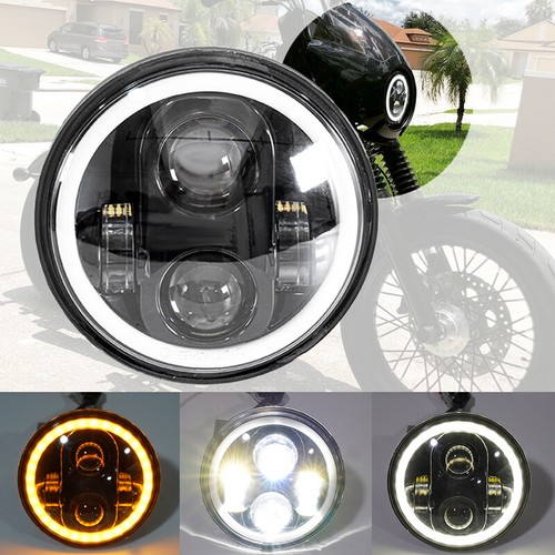 1X 5 3/4 5.75" LED Headlight Projector Halo DRL Fit For Harley Davidson Iron 883 - Picture 3 of 16