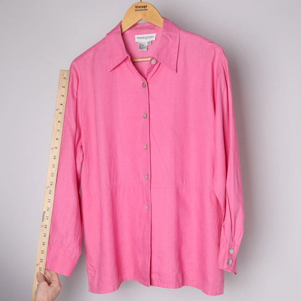 Camisa De Colección Bloomingdale's Para Mujer L 100% Lino Lagenlook Resort Vacaciones Costeras Foto 2 de 4