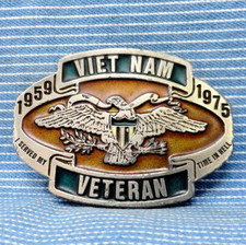 Vietnam Veteran Belt Buckle I Served My Time In Hell 1959 1975 Vtg 80s IS.GTA163