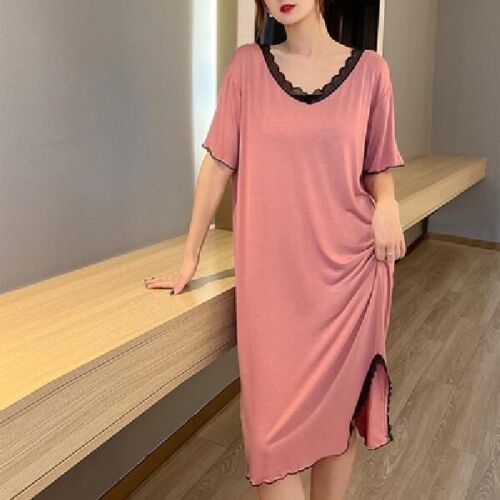 Plus Size Women Pajamas Nightgown Short Sleeve Sleepwear Sleep Dress Nightshirt - Picture 9 of 17
