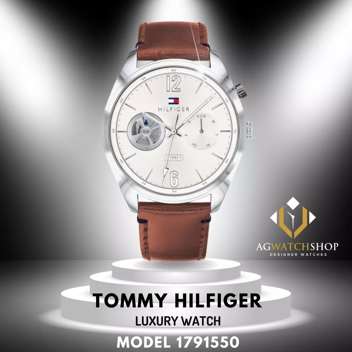 Tommy Hilfiger Men s Quartz Leather Strap White Dial 44mm Watch 1791550