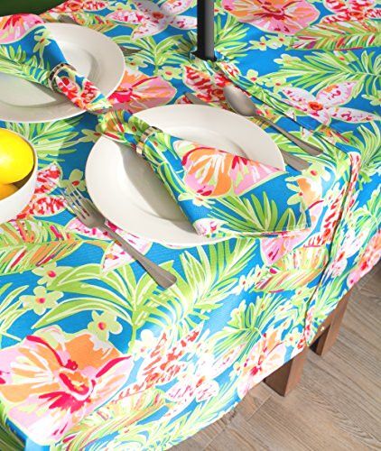 DII Garden Floral Tablecloth 60x120 - Polyester, Zipper Hem, Spill & Stain Resistant For Outdoor/Indoor Use