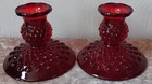 Fenton Ruby Red Glass Hobnail Pattern Candlestick Candleholders Set of 2 Vintage