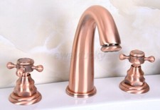 Antique Red Copper Widespread 3 Holes Bathroom Sink Faucet Dual Cross Knobs Tap