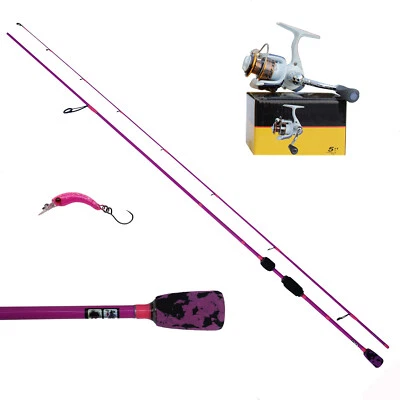 SKORPION (DEUTSCHLAND) NEW ULTRA LIGHT FISHING SET, TROUT SPOON KÖDER, PINK RUTE 210cm/0-5g, ROLLE 1000