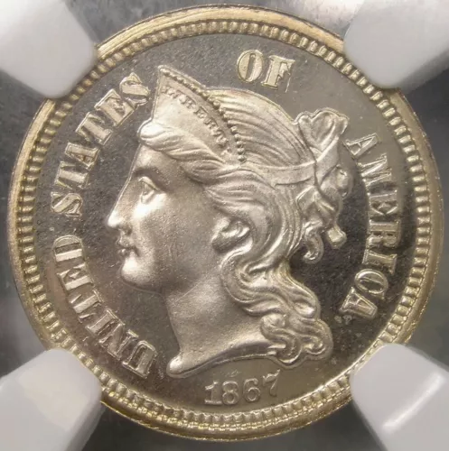1867 THREE CENT NICKEL  MAGNIFICENT UNIQUE FINEST KNOWN POP 1/0—NGC PF 68 CAMEO