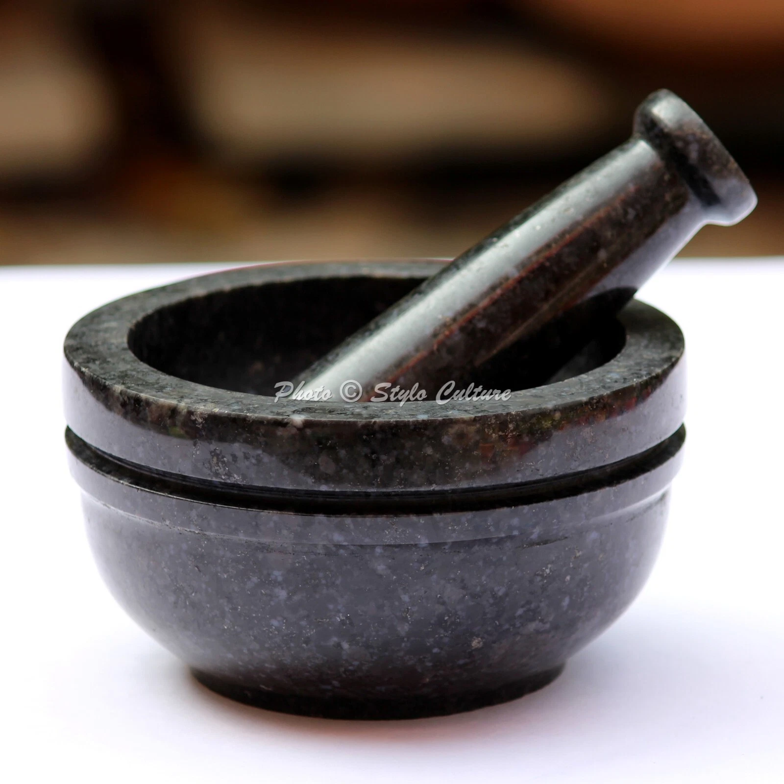 Indian Round Granite Mortar Pestle Set Home Kitchen Black Pharmacy Ayurveda