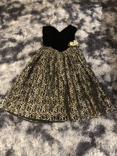 VTG 80 s Gold Black Lace Black Velvet Gunne Sax Party Prom Formal Dress SMALL
