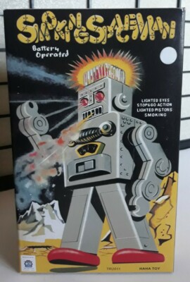 SMOKING SPACE MAN ロボット　単一電池2本 Smoking Spaceman Battery Operated Robot Reproduction SILVER NEW 12