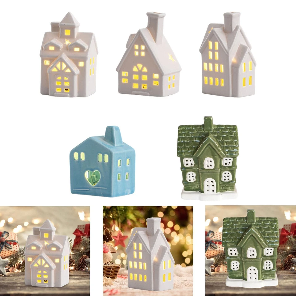 Maison de village de Noël en céramique avec éclairage LED, petite maison en - Photo 1/1