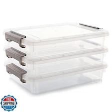 Citylife 3 PCS Plastic Storage Bins with Latching Lids Portable Project Case 