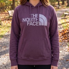 The North Face Womens Half Dome Pullover Hoodie Purple Graphic Logo Sweatshirt