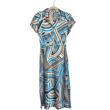 Women's y2K Old Navy 90s Button Down Short Sleeve Midi Dress Brown/Blue SZ S