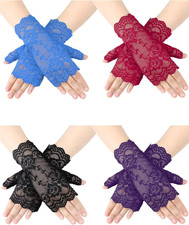 4 Pairs Women's Lace Gloves Fingerless Floral Lace Gloves Costume Wedding Prom G