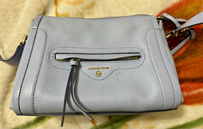 Michael Kors Light Blue Small Crossbody Bag Gold Hardware Zip Detachable Strap