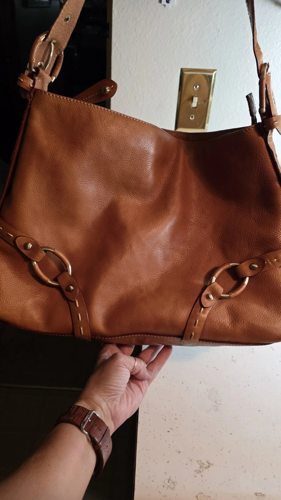 VIA SPIGA LEATHER HANDBAG PURSE SHOULDER BAG VINTAGE ? EC CARAMEL COLOR