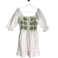 NEW -ASOS Crochet Mini Cream Tiered Dress Peasant Granny Squares Size 0