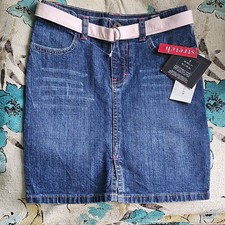 Tommy Hilfiger Girls Size 6 Blue Denim Knee Skirt Adjustable Waist Belt Pockets