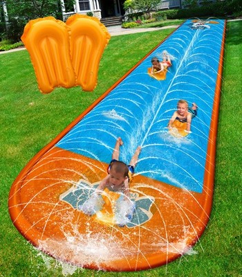 Spring Water Slip and Water Slide, 32ft *2 Lanes Slip Water Slides for Kids B...