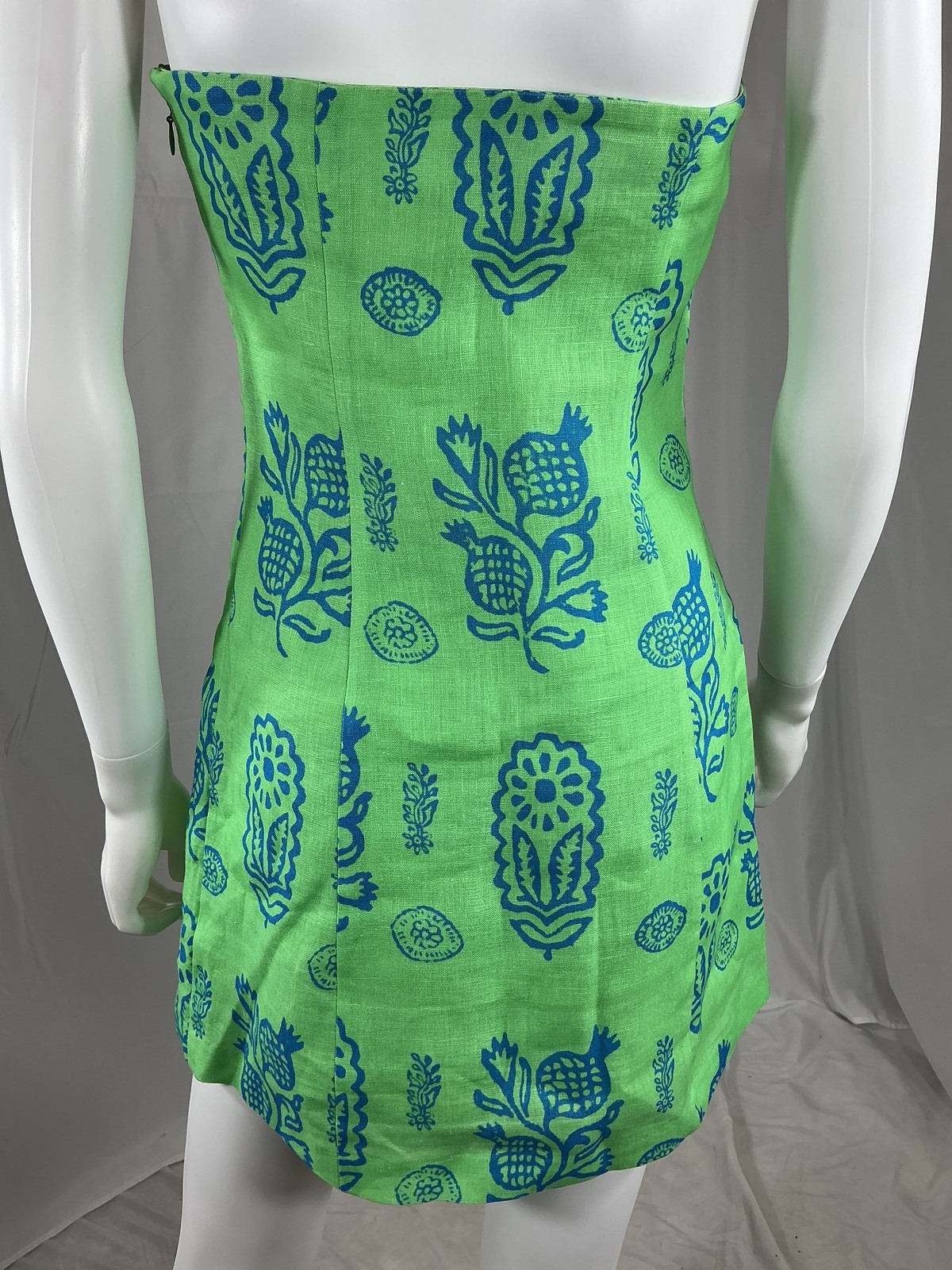 Rhode Women Giovanna Strapless Printed Linen Mini Dress Basic Blue Us2