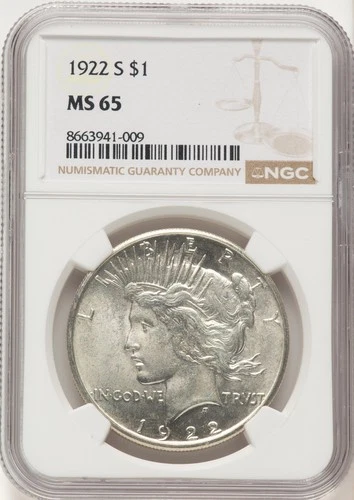 1922-S Peace Dollar NGC MS65