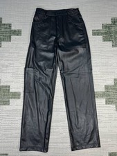 Zara Cargo Pants Womens Small Black Faux Leather Casual High Rise Straight Leg