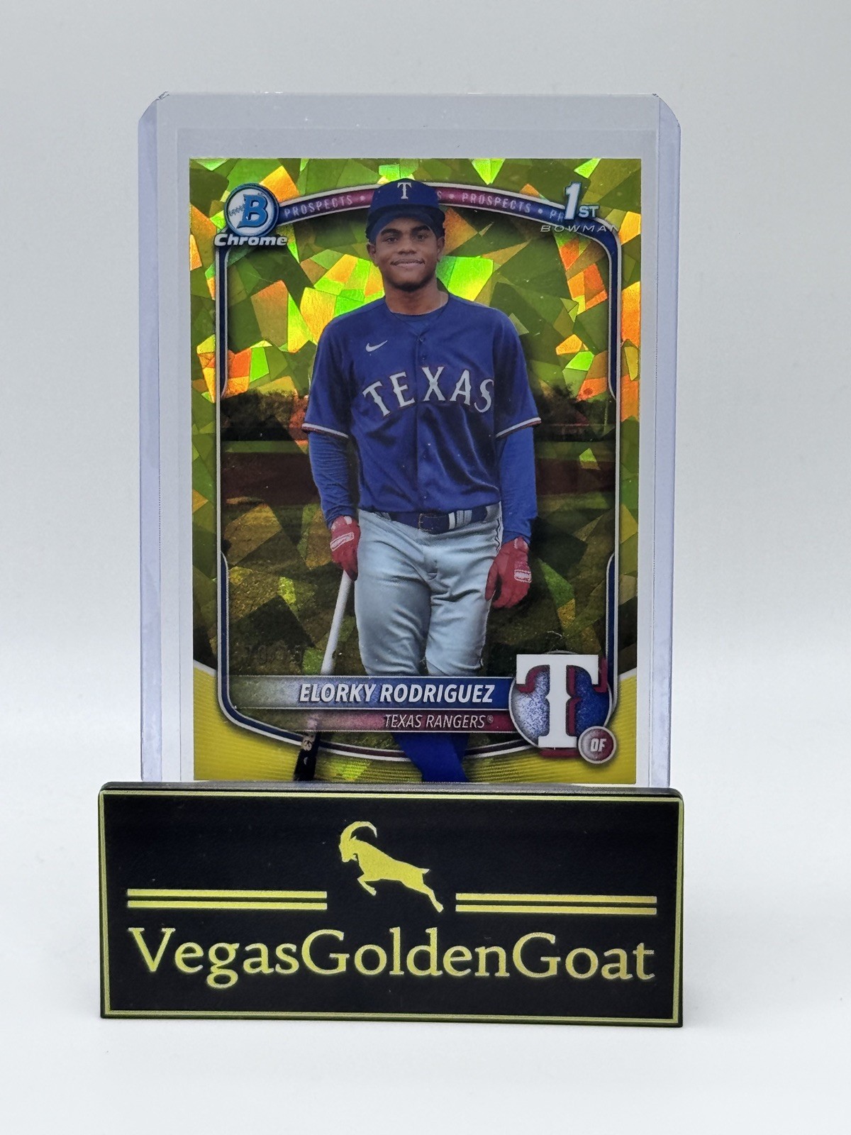 2025 Bowman Chrome Sapphire 1st Yellow Refractor /75 Elorky Rodriguez Rangers 🔥