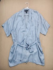 Vintage August Silk 100 Silk Jacquard Kimono Robe Light Blue Floral Small