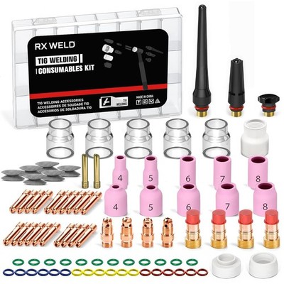TIG Welding Accessories Kit 87PCS Torch Stubby Lens Cup Gas Nozzle Head