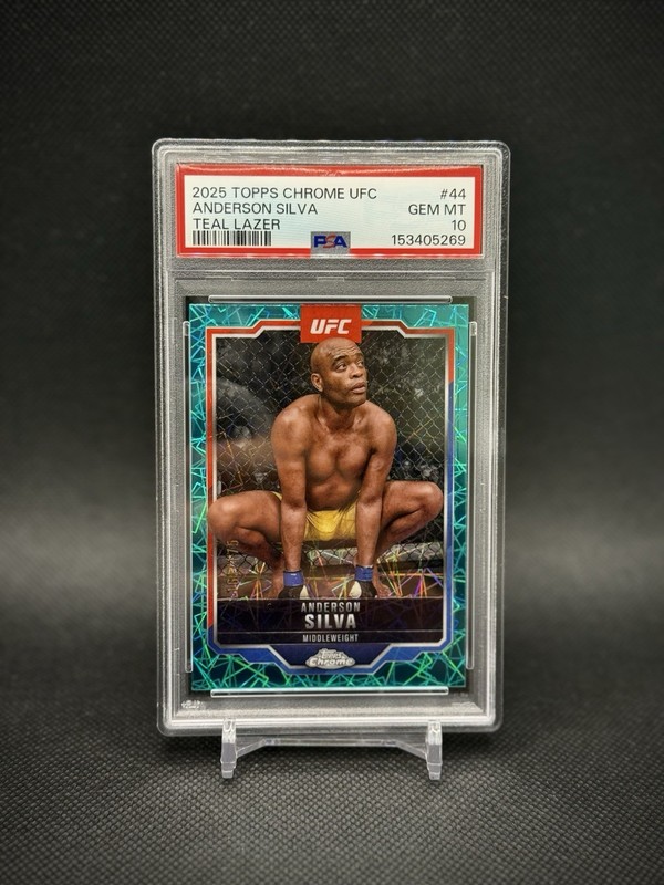 Anderson Silva 2025 Topps Chrome UFC Teal Lazer Refractor /175 PSA 10