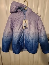 NEW Eddie Bauer Girls Reversible Hooded Jacket, Blue / Purple, Large 14-16