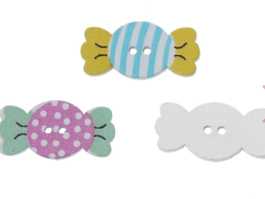 10 Holzknöpfen Bonbon Baby 25x12 mm annähen Scrapbooking basteln Süßigkeiten - Bild 3 von 3