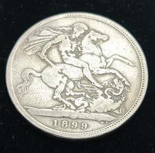 Victorian 1899 Sterling Silver Crown Coin Good Condition, Nice Grade & Detail