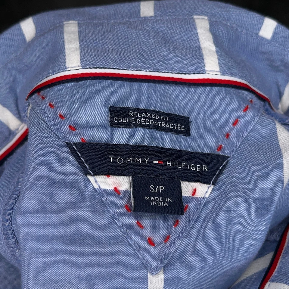 Tommy Hilfiger Mujer Camisa Hombro Frío Manga Talla S Azul Rayas 100% Algodón Foto 3 de 4